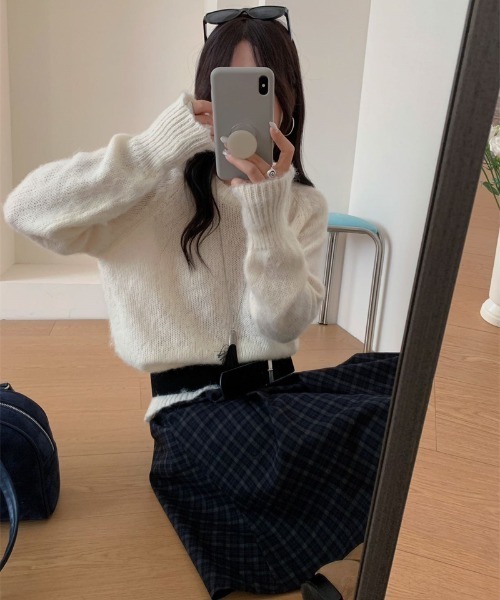 FLINEA(フリネア)の「クルーネック長袖ニットトップス(ニット/セーター・レディース・グレー/ピンク/オレンジ/ブルー/グリーン/アイボリー・FREE)」の10枚目の写真