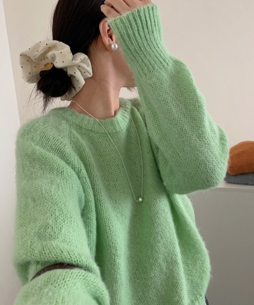 FLINEA(フリネア)の「クルーネック長袖ニットトップス(ニット/セーター・レディース・グレー/ピンク/オレンジ/ブルー/グリーン/アイボリー・FREE)」の13枚目の写真