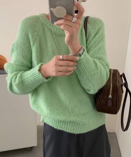 FLINEA(フリネア)の「クルーネック長袖ニットトップス(ニット/セーター・レディース・グレー/ピンク/オレンジ/ブルー/グリーン/アイボリー・FREE)」の14枚目の写真