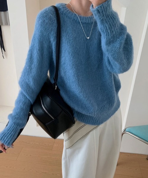 FLINEA(フリネア)の「クルーネック長袖ニットトップス(ニット/セーター・レディース・グレー/ピンク/オレンジ/ブルー/グリーン/アイボリー・FREE)」の17枚目の写真