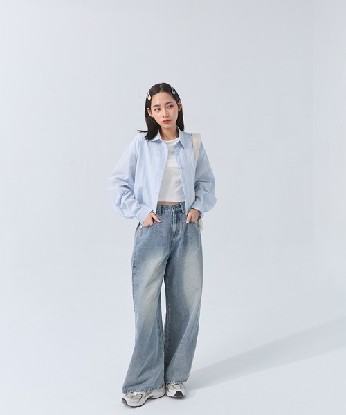 QUEEN SHOP（クイーンショップ）の「バックタックショートシャツ（シャツ/ブラウス・レディース・ライトブラウン/ブルー/グリーン/ベージュ・FREE）」の6枚目の写真
