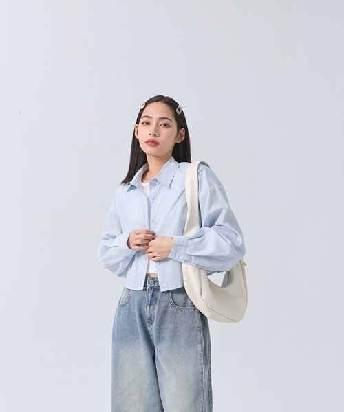 QUEEN SHOP（クイーンショップ）の「バックタックショートシャツ（シャツ/ブラウス・レディース・ライトブラウン/ブルー/グリーン/ベージュ・FREE）」の7枚目の写真