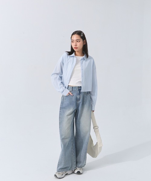 QUEEN SHOP（クイーンショップ）の「バックタックショートシャツ（シャツ/ブラウス・レディース・ライトブラウン/ブルー/グリーン/ベージュ・FREE）」の8枚目の写真