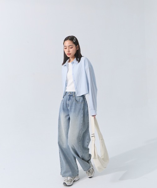 QUEEN SHOP（クイーンショップ）の「バックタックショートシャツ（シャツ/ブラウス・レディース・ライトブラウン/ブルー/グリーン/ベージュ・FREE）」の10枚目の写真