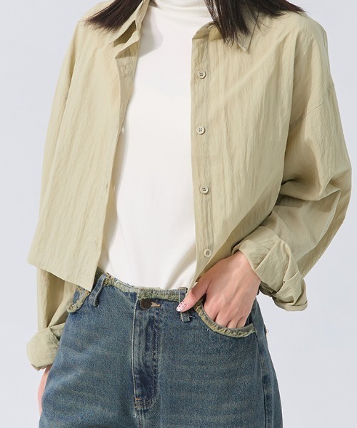 QUEEN SHOP（クイーンショップ）の「バックタックショートシャツ（シャツ/ブラウス・レディース・ライトブラウン/ブルー/グリーン/ベージュ・FREE）」の14枚目の写真