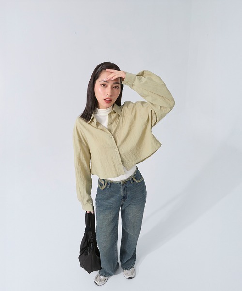 QUEEN SHOP（クイーンショップ）の「バックタックショートシャツ（シャツ/ブラウス・レディース・ライトブラウン/ブルー/グリーン/ベージュ・FREE）」の16枚目の写真