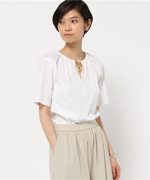 FIGARO Paris（フィガロパリ）の「メタルパーツ ギャザーブラウス◆（シャツ/ブラウス・レディース・ネイビー/ホワイト・38/36）」の11枚目の写真