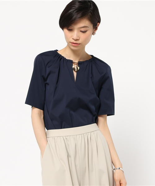 FIGARO Paris（フィガロパリ）の「メタルパーツ ギャザーブラウス◆（シャツ/ブラウス・レディース・ネイビー/ホワイト・38/36）」の12枚目の写真