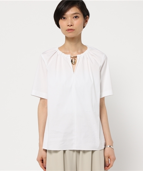 FIGARO Paris（フィガロパリ）の「メタルパーツ ギャザーブラウス◆（シャツ/ブラウス・レディース・ネイビー/ホワイト・38/36）」の3枚目の写真
