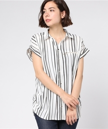 VENCEEXCHANGE | ZIPフレンチスリーブストライプシャツ  (シャツ/ブラウス)