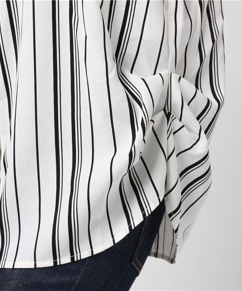 VENCEEXCHANGE（ヴァンスエクスチェンジ）の「ZIPフレンチスリーブストライプシャツ  （シャツ/ブラウス・レディース・オフホワイト・MEDIUM）」の8枚目の写真