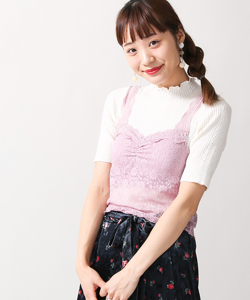 WEGO（ウィゴー）の「WEGO/カップインスカラップレースビスチェ（キャミソール・レディース・ブラック/サックスブルー/アイボリー/ライトパープル・FREE）」の4枚目の写真