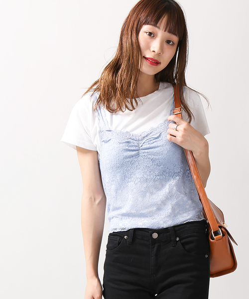 WEGO（ウィゴー）の「WEGO/カップインスカラップレースビスチェ（キャミソール・レディース・ブラック/サックスブルー/アイボリー/ライトパープル・FREE）」の3枚目の写真