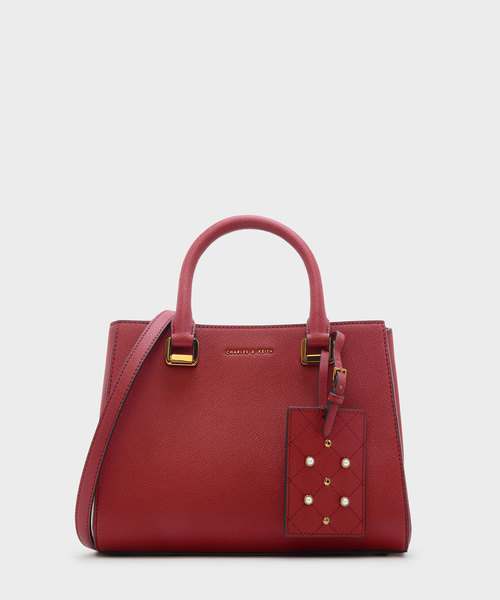 CHARLES & KEITH（チャールズ & キース）の「ラージストラクチャーシティバッグ / LARGE STRUCTURED CITY BAG（ハンドバッグ・レディース・ブラック/ピンク/レッド・L）」の3枚目の写真