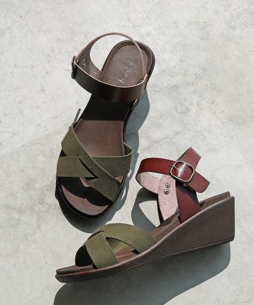 RiiiKa（リーカ）の「【MADE IN JAPAN】【安心の日本製】クロスラインウェッジサンダル【RiiiKa/リーカ】（サンダル・レディース・ブラウン系その他/キャメル/ブラック/カーキ・M/S/LL/L）」の3枚目の写真