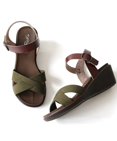 RiiiKa（リーカ）の「【MADE IN JAPAN】【安心の日本製】クロスラインウェッジサンダル【RiiiKa/リーカ】（サンダル・レディース・ブラウン系その他/キャメル/ブラック/カーキ・M/S/LL/L）」の5枚目の写真