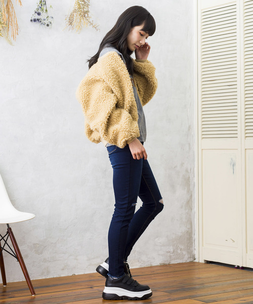 WEGO（ウィゴー）の「WEGO/ボアブルゾン（ブルゾン・レディース・ホワイト/ブラック/ベージュ/ピンク・FREE）」の12枚目の写真