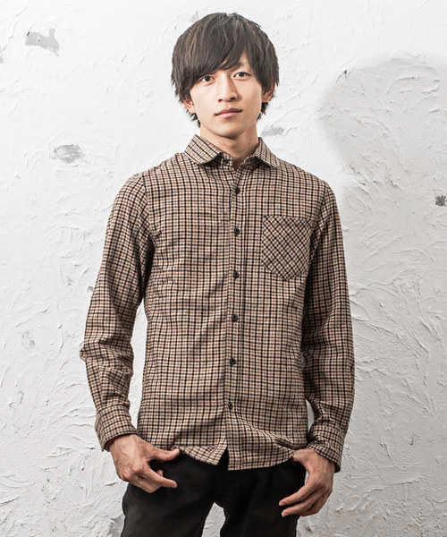 MinoriTY（マイノリティ）の「ラウンドカラービエラチェックシャツ（シャツ/ブラウス・メンズ・ホワイト/ベージュ/ネイビー/グレー/レッド/グリーン/マスタード/チェック/ワイン・M/L/XL）」の4枚目の写真