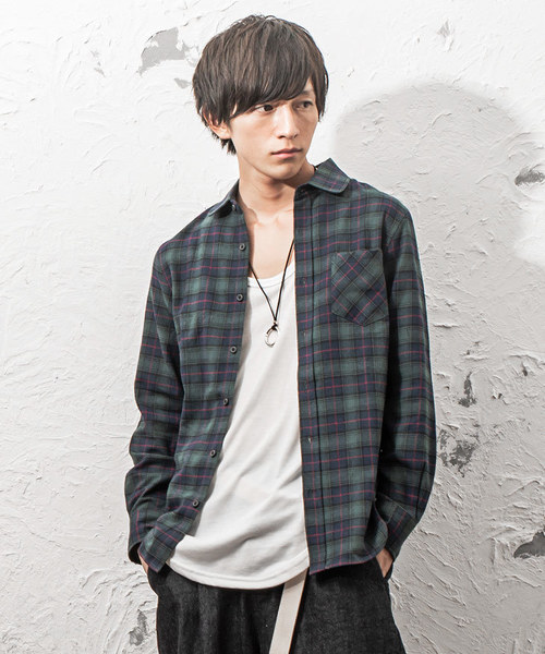 MinoriTY（マイノリティ）の「ラウンドカラービエラチェックシャツ（シャツ/ブラウス・メンズ・ホワイト/ベージュ/ネイビー/グレー/レッド/グリーン/マスタード/チェック/ワイン・M/L/XL）」の5枚目の写真