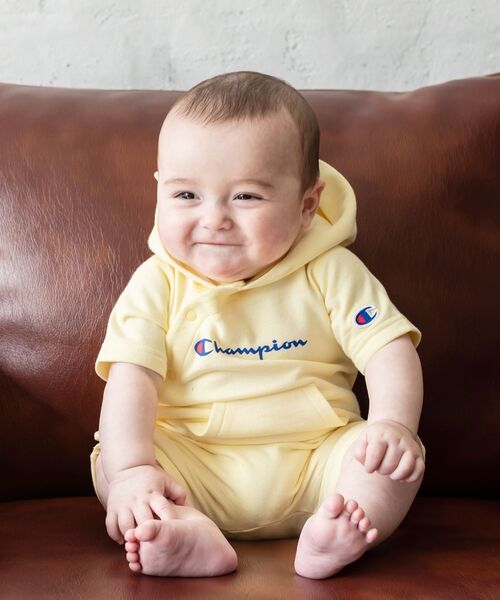 Champion（チャンピオン）の「【SHIPS KIDS別注】CHAMPION:フード ロンパース（ロンパース・キッズ・グレー/ブルー/ナチュラル/イエロー・80/70）」の4枚目の写真