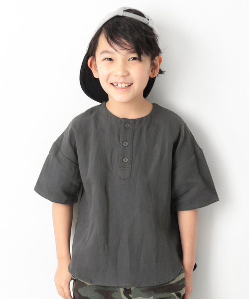 devirock(デビロック)の「ビッグプルオーバー5分袖シャツ(シャツ/ブラウス・キッズ・チャコール/ブラック/ブルー/モカ・140cm/120cm/100cm/160cm/150cm/110cm/130cm)」の3枚目の写真