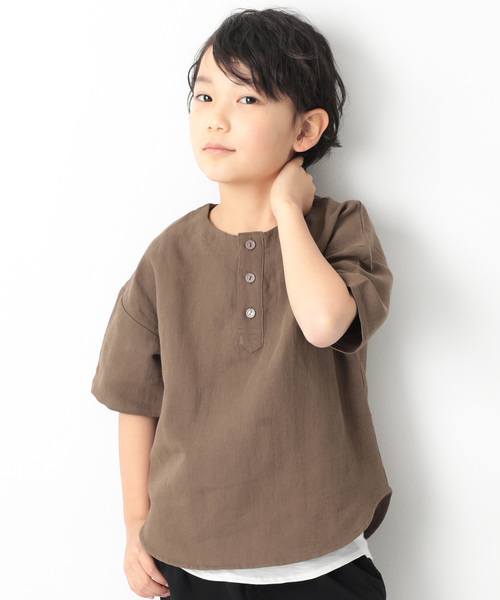 devirock(デビロック)の「ビッグプルオーバー5分袖シャツ(シャツ/ブラウス・キッズ・チャコール/ブラック/ブルー/モカ・140cm/120cm/100cm/160cm/150cm/110cm/130cm)」の4枚目の写真