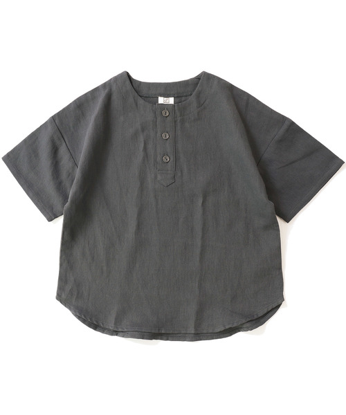 devirock(デビロック)の「ビッグプルオーバー5分袖シャツ(シャツ/ブラウス・キッズ・チャコール/ブラック/ブルー/モカ・140cm/120cm/100cm/160cm/150cm/110cm/130cm)」の14枚目の写真