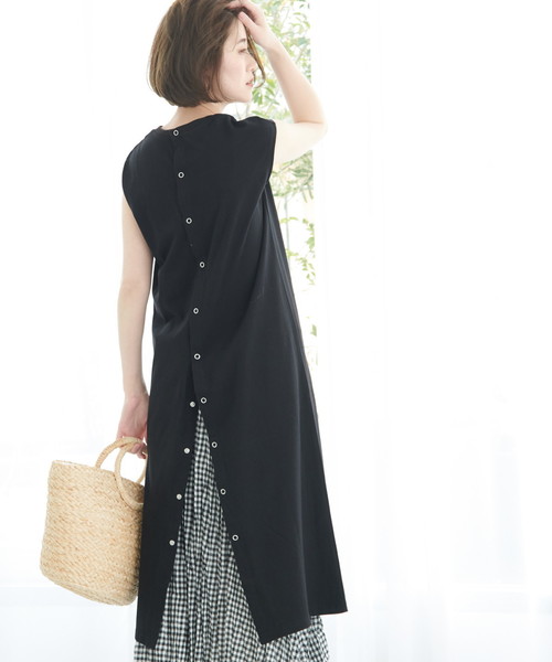 ROPE' PICNIC(ロペピクニック)の「【WEB限定】バックスナップTシャツワンピース(ワンピース)」|ブラック
