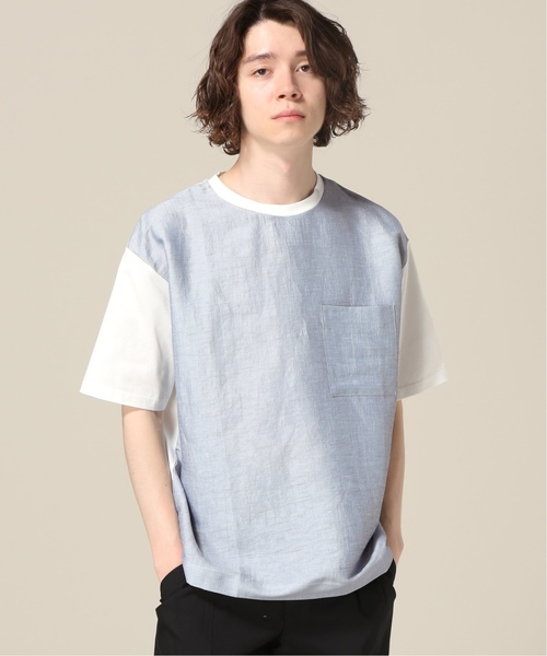 417 EDIFICE(フォーワンセブンエディフィス)の「リネンストライプ コットンテンジク TEE(Tシャツ/カットソー・メンズ・ホワイト/チャコールグレー・SMALL/MEDIUM/LARGE)」の2枚目の写真