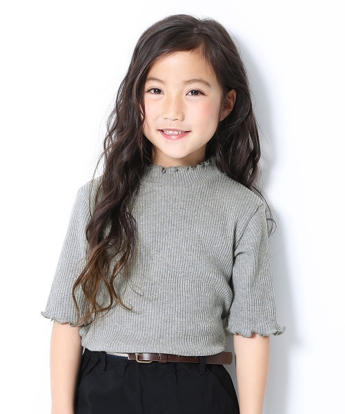 devirock(デビロック)の「リブハーフスリーブTシャツ(Tシャツ/カットソー・キッズ・オフホワイト/パープル系その他/杢グレー/ブルー系その他/ブラック/ライトブラウン/グリーン系その他・100cm/160cm/150cm/140cm/120cm/110cm/130cm)」の1枚目の写真