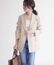 SHIPS | PrimaryNavyLabel:ウールコットンダブルジャケットbeige(スーツジャケット)