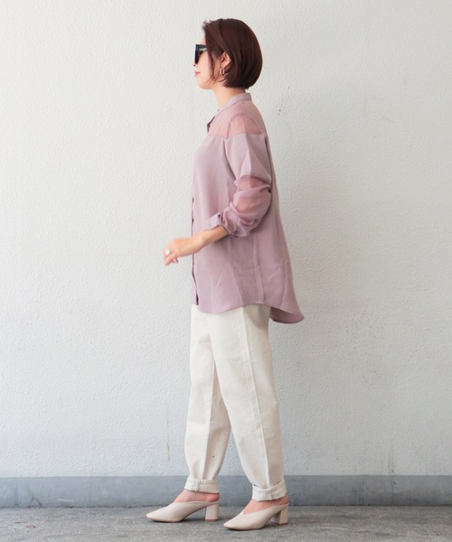 VENCEEXCHANGE（ヴァンスエクスチェンジ）の「ノーカラーシアーシャツ（シャツ/ブラウス・レディース・ブラック/オフホワイト/梅・M）」の7枚目の写真