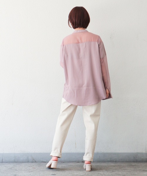 VENCEEXCHANGE（ヴァンスエクスチェンジ）の「ノーカラーシアーシャツ（シャツ/ブラウス・レディース・ブラック/オフホワイト/梅・M）」の6枚目の写真