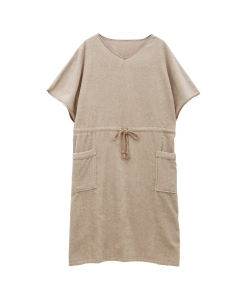 blooming FLORA（ブルーミングフローラ）の「【お風呂上りをもっと快適に】 綿100％パイル バスポンチョ バスラップ ワンピース 涼しい 夏（ルームウェア/パジャマ・レディース・ピンク/ブルー/ラベンダー/ホワイト×ネイビー/ホワイト×ピンク/モカ/スモークピンク/グレー/ベージュ・FREE）」の6枚目の写真