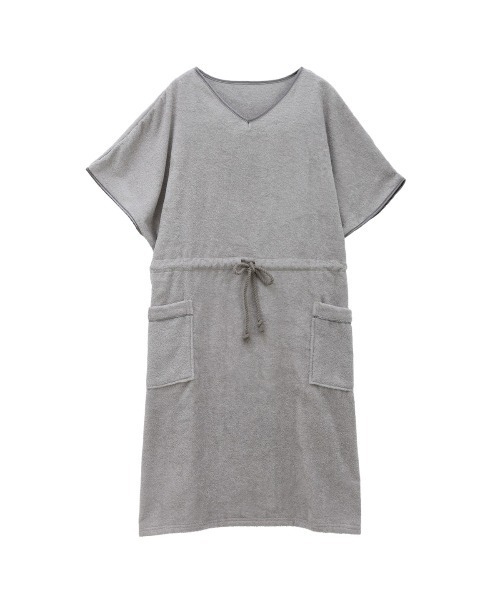 blooming FLORA（ブルーミングフローラ）の「【お風呂上りをもっと快適に】 綿100％パイル バスポンチョ バスラップ ワンピース 涼しい 夏（ルームウェア/パジャマ・レディース・ピンク/ブルー/ラベンダー/ホワイト×ネイビー/ホワイト×ピンク/モカ/スモークピンク/グレー/ベージュ・FREE）」の4枚目の写真