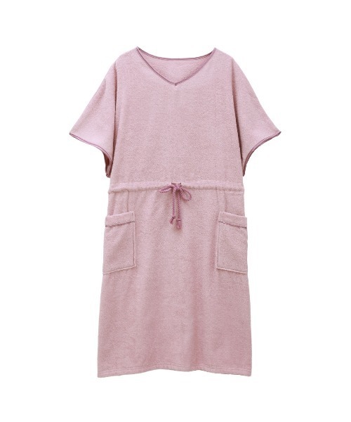 blooming FLORA（ブルーミングフローラ）の「【お風呂上りをもっと快適に】 綿100％パイル バスポンチョ バスラップ ワンピース 涼しい 夏（ルームウェア/パジャマ・レディース・ピンク/ブルー/ラベンダー/ホワイト×ネイビー/ホワイト×ピンク/モカ/スモークピンク/グレー/ベージュ・FREE）」の9枚目の写真