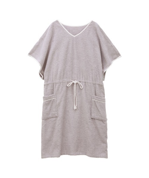 blooming FLORA（ブルーミングフローラ）の「【お風呂上りをもっと快適に】 綿100％パイル バスポンチョ バスラップ ワンピース 涼しい 夏（ルームウェア/パジャマ・レディース・ピンク/ブルー/ラベンダー/ホワイト×ネイビー/ホワイト×ピンク/モカ/スモークピンク/グレー/ベージュ・FREE）」の5枚目の写真