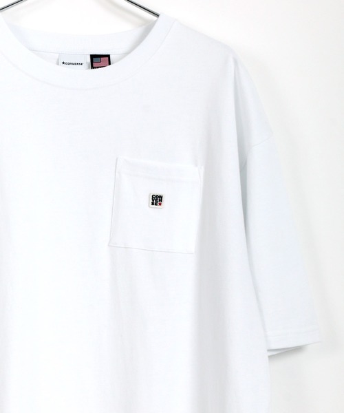 CONVERSE（コンバース）の「CONVERSE/コンバース ビッグシルエット USAコットン ロゴ ワンポイント刺繍 ポケット Tシャツ（Tシャツ/カットソー・メンズ・ホワイト/ブラック/ベージュ・M/L/XL）」の2枚目の写真