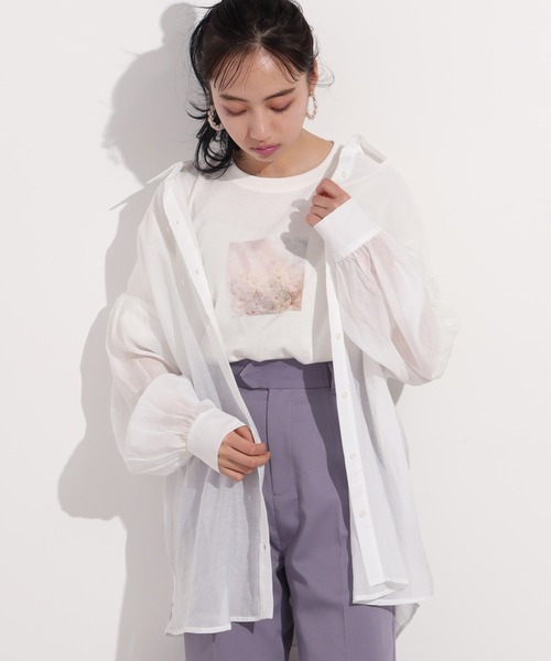 one after another NICE CLAUP（ワンアフターアナザーナイスクラップ）の「バックリボンシアーシャツ（シャツ/ブラウス・レディース・ベージュ/オフホワイト/ピンク/ドット/チェック・FREE）」の2枚目の写真