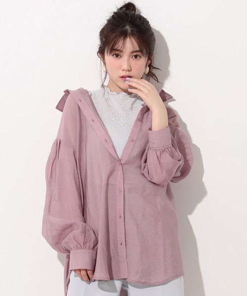 one after another NICE CLAUP（ワンアフターアナザーナイスクラップ）の「バックリボンシアーシャツ（シャツ/ブラウス・レディース・ベージュ/オフホワイト/ピンク/ドット/チェック・FREE）」の4枚目の写真