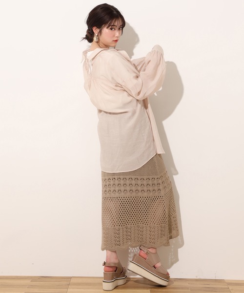 one after another NICE CLAUP（ワンアフターアナザーナイスクラップ）の「バックリボンシアーシャツ（シャツ/ブラウス・レディース・ベージュ/オフホワイト/ピンク/ドット/チェック・FREE）」の9枚目の写真