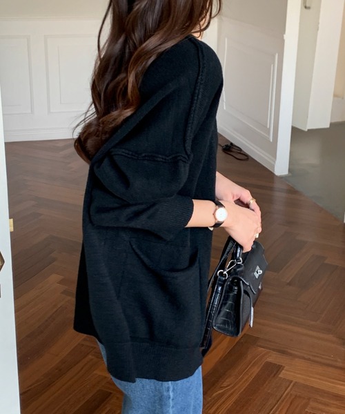 emi+（エミプラス）の「BIGシルエット ニットガウン/カーディガン（ニット/セーター・レディース・ブラック/ベージュ/モカ/キャメル・FREE）」の6枚目の写真