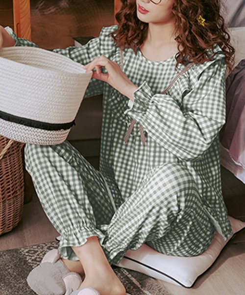 Leja（レジャ）の「【ELCY】ギンガムチェックリボンルームウェア