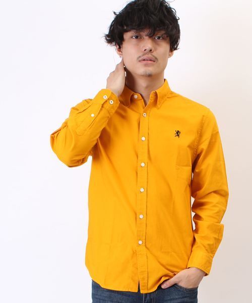 GIORDANO（ジョルダーノ）の「[GIORDANO]コットンオックスフォードライオン刺繍長袖シャツ（シャツ/ブラウス・メンズ・ホワイト/ネイビー/イエロー/カーキ/グレー/レッド・SMALL/LARGE/MEDIUM）」の6枚目の写真