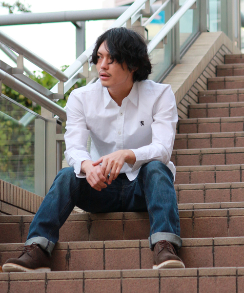 GIORDANO（ジョルダーノ）の「[GIORDANO]コットンオックスフォードライオン刺繍長袖シャツ（シャツ/ブラウス・メンズ・ホワイト/ネイビー/イエロー/カーキ/グレー/レッド・SMALL/LARGE/MEDIUM）」の14枚目の写真