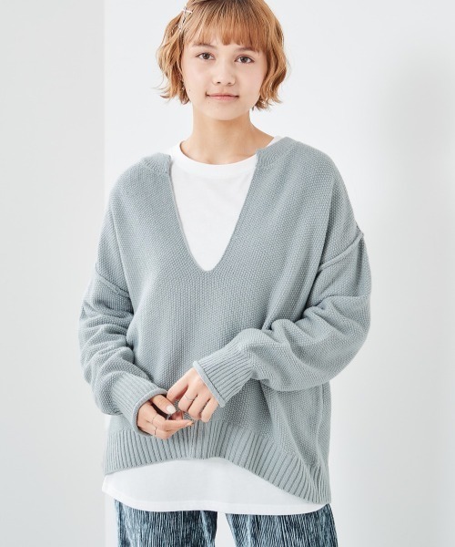 cepo(セポ)の「カノコアミニット+ロンTee アンサンブル(ニット/セーター・レディース・オフホワイト/ミント/チャコールグレー・M)」の1枚目の写真