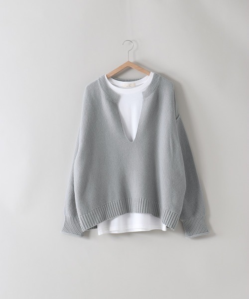 cepo(セポ)の「カノコアミニット+ロンTee アンサンブル(ニット/セーター・レディース・オフホワイト/ミント/チャコールグレー・M)」の17枚目の写真