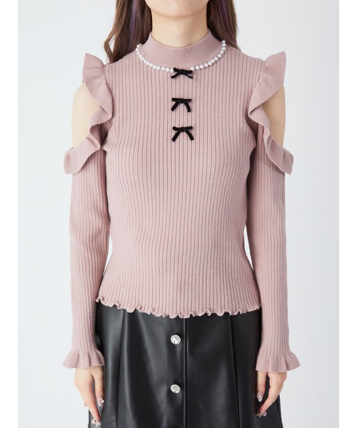 Ank Rouge（アンクルージュ）の「肩開きフリルリブニット（ニット/セーター・レディース・ピンク/アイボリー/ブラック・M）」の12枚目の写真