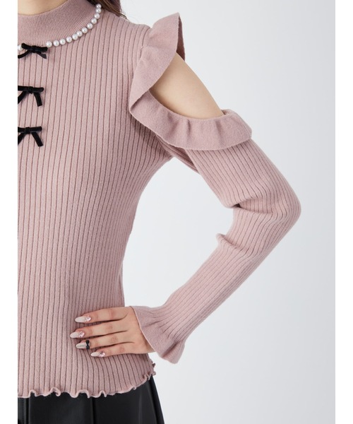 Ank Rouge（アンクルージュ）の「肩開きフリルリブニット（ニット/セーター・レディース・ピンク/アイボリー/ブラック・M）」の14枚目の写真