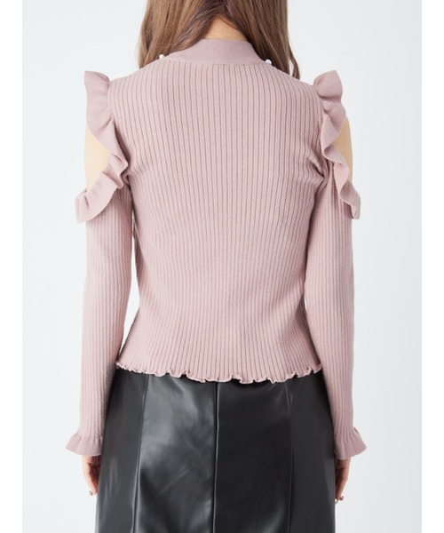 Ank Rouge（アンクルージュ）の「肩開きフリルリブニット（ニット/セーター・レディース・ピンク/アイボリー/ブラック・M）」の7枚目の写真